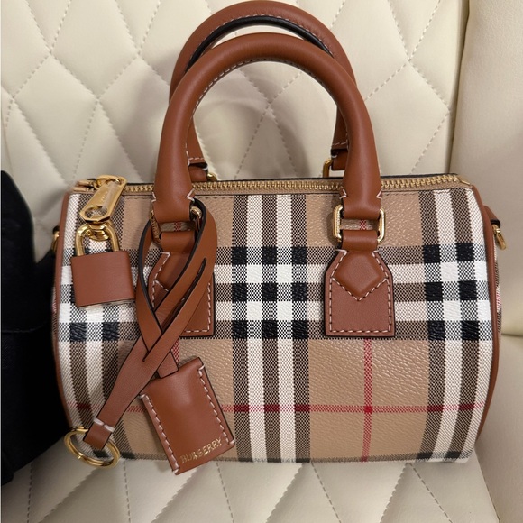 Burberry Handbags - Burberry Tan and Brown Checkered Satchel